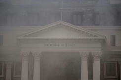 Huge fire brings down roof at South Africa parliament