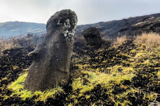 Easter Island blaze chars famous moai statues