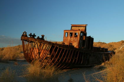 An Uzbek 'ship graveyard' near the Aral Sea