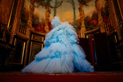 A Giambattista Valli dress from the haute couture 2018-2019 collection displayed at 'Louvre Couture'