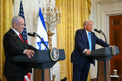 US President Donald Trump and Israel's Prime Minister Benjamin Netanyahu hold a press conference in the East Room of the White House in Washington, DC, on February 4, 2025.