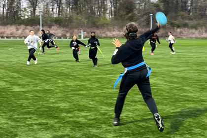 Members of the Staten Island Giants flag football club train Members of the Staten Island Giants flag football club train