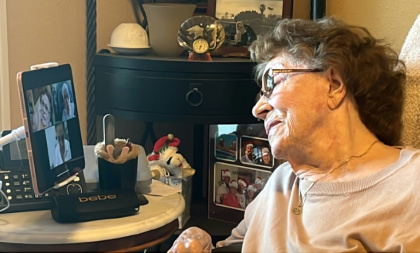 Renee Guette, a WWII concentration camp survivor, talks online with Andree Dupont, an old friend from the French resistance who was imprisoned with her - Gianrigo MARLETTA (AFP) Renee Guette, a WWII concentration camp survivor, talks online with Andree Dupont, an old friend from the French resistance who was imprisoned with her - Gianrigo MARLETTA (AFP)